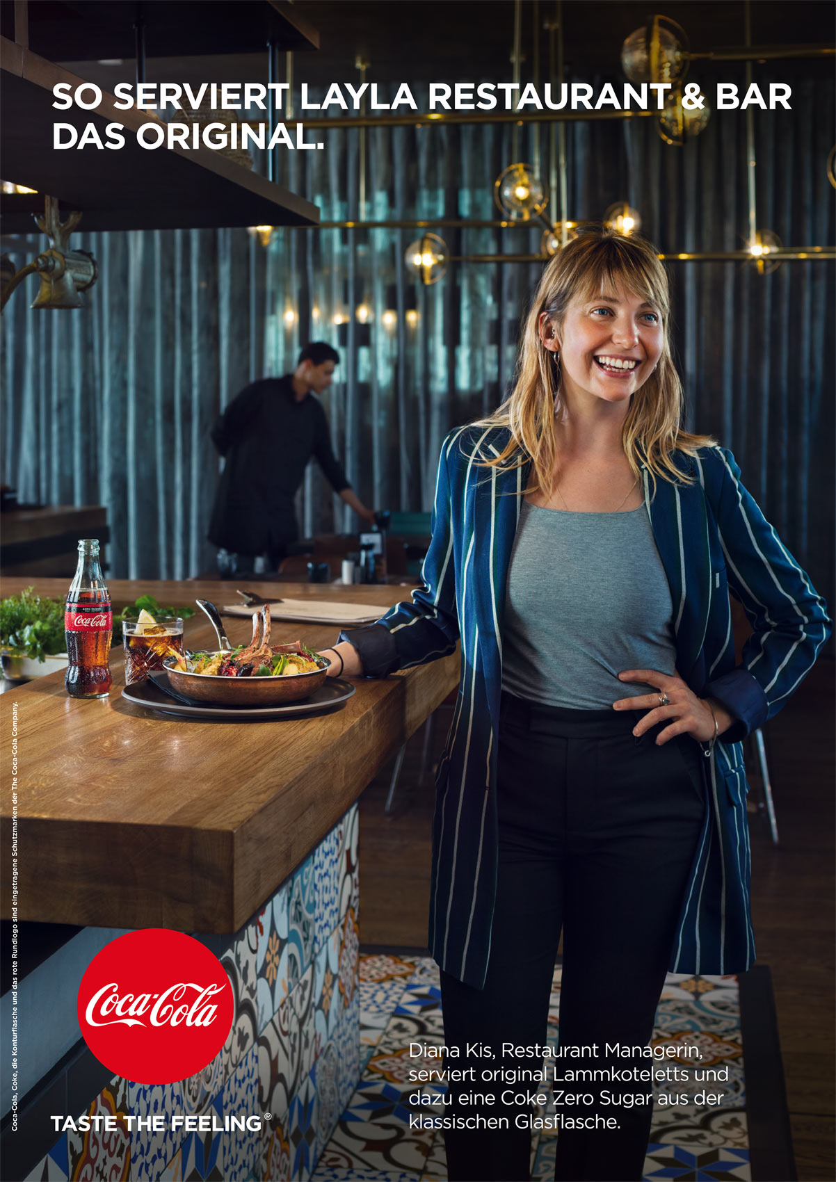 young female in the restaurant Layla in Berlin with food in the background